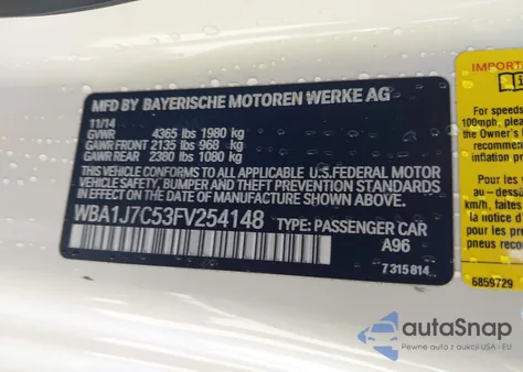 2015 BMW M235I z USA, uszkodzony, nr VIN WBA1J7C53FV254148